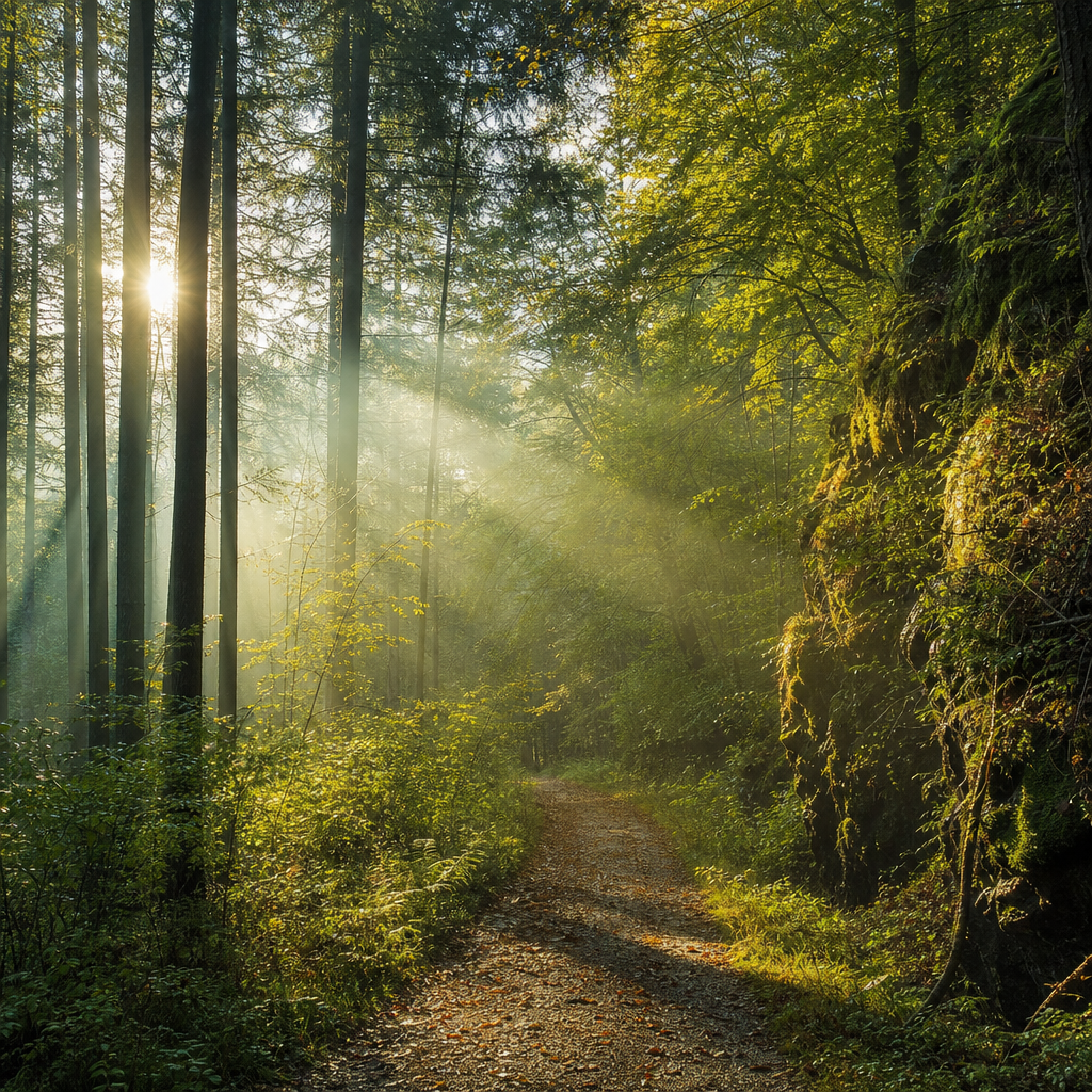 A quiet path through trees, a picture of walking through uncertain times with hope