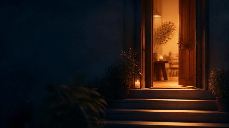 Why the Church? &mdash; a warm, open doorway glowing at dusk