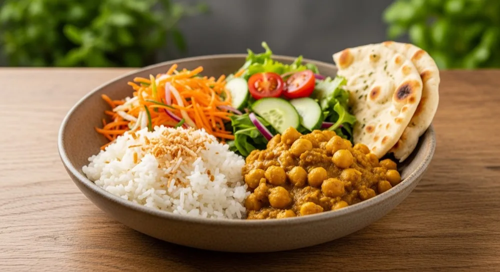 Vegan golden bowl meal served at The Oasis